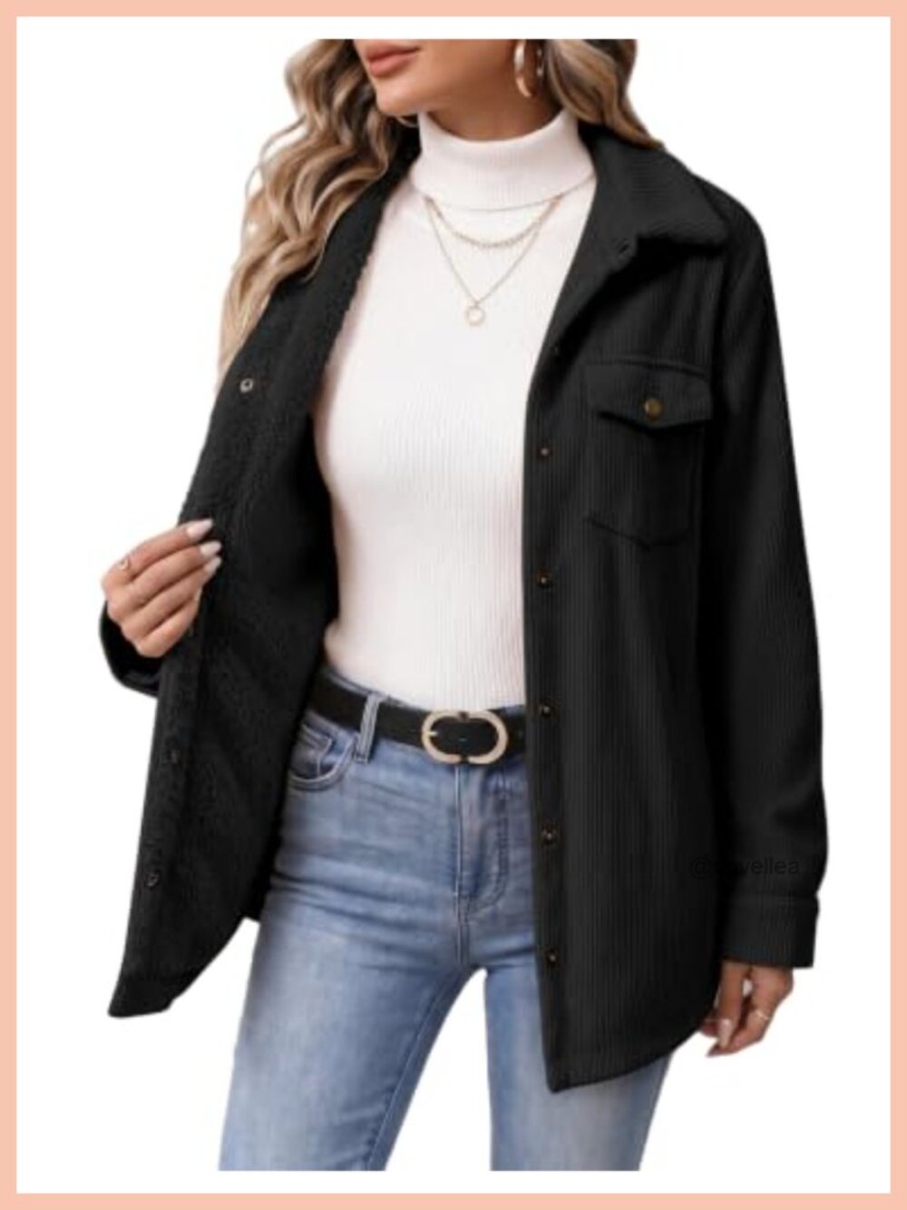Fleece Lined Corduroy Shacket Snap Shirt Jacket Fall Coat
